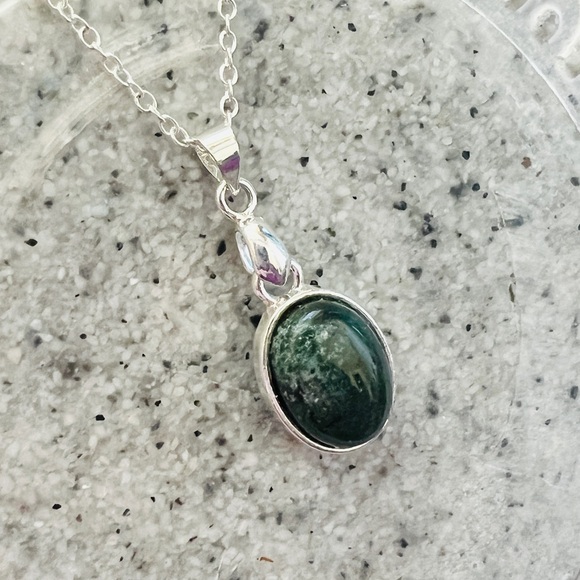 Moss Agate Sterling Silver Necklace, Handmade by Wandering Bunny LLC - Picture 5 of 12